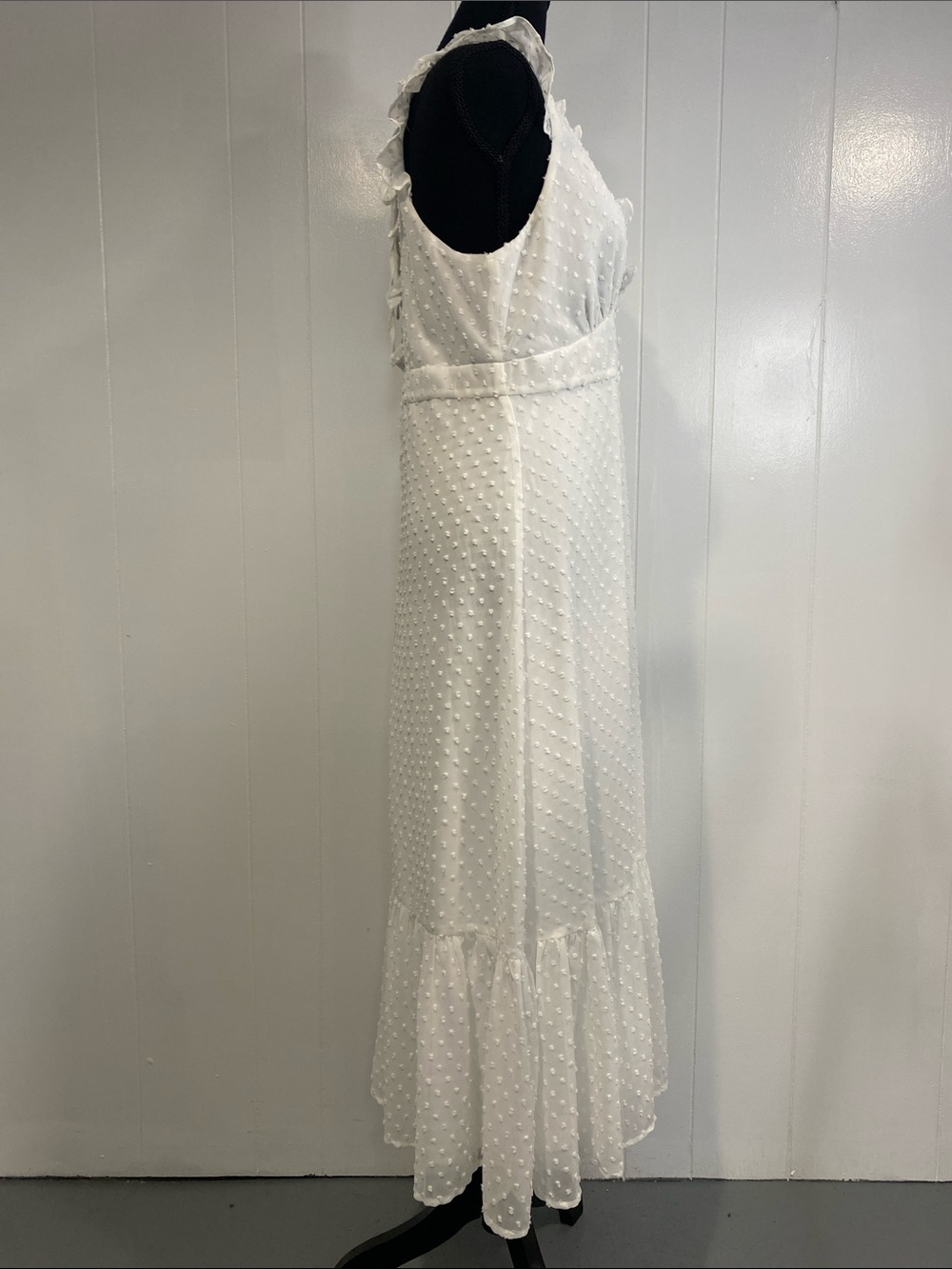Lulu's Swiss Dot Maxi Dress Soft Girl Fairycore Beach Bridal Ivory White Large - Picture 8 of 15